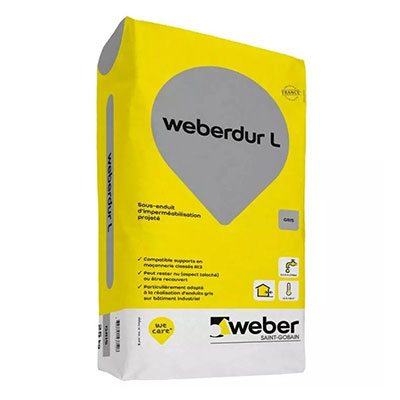 Sous-enduit d'imperméabilisation projeté WEBERDUR L - gris - sac de 25kg