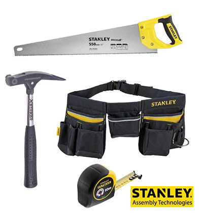 STANLEY - Pack charpentier 1 scie égoïne universelle + 1 marteau + 1 mètre ruban + 1 porte outils