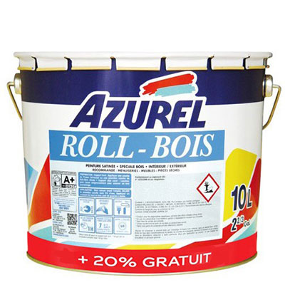 AZUREL - Peinture ROLL-BOIS spéciale bois - blanc satin - 10L +20% gratuit