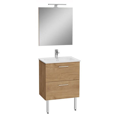 Ensemble meuble MIA - chêne doré - l. 59.5 x P. 39.5 x H. 88.5cm + miroir avec LED