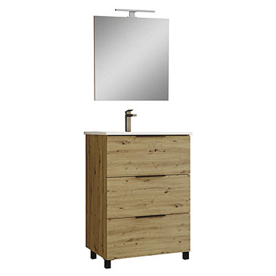 Ensemble meuble LUPO - chêne - l. 60 x P. 46 x H. 79.2cm + miroir avec LED