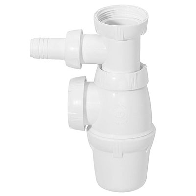 WIRQUIN - Siphon pour évier avec prise machine à laver - blanc - ø40 x H. 166-211mm - vendu en sachet