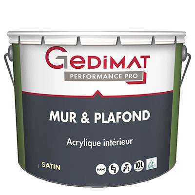 GEDIMAT Performance Pro - Peinture mur et plafond premium acrylique - blanc satin - 10L