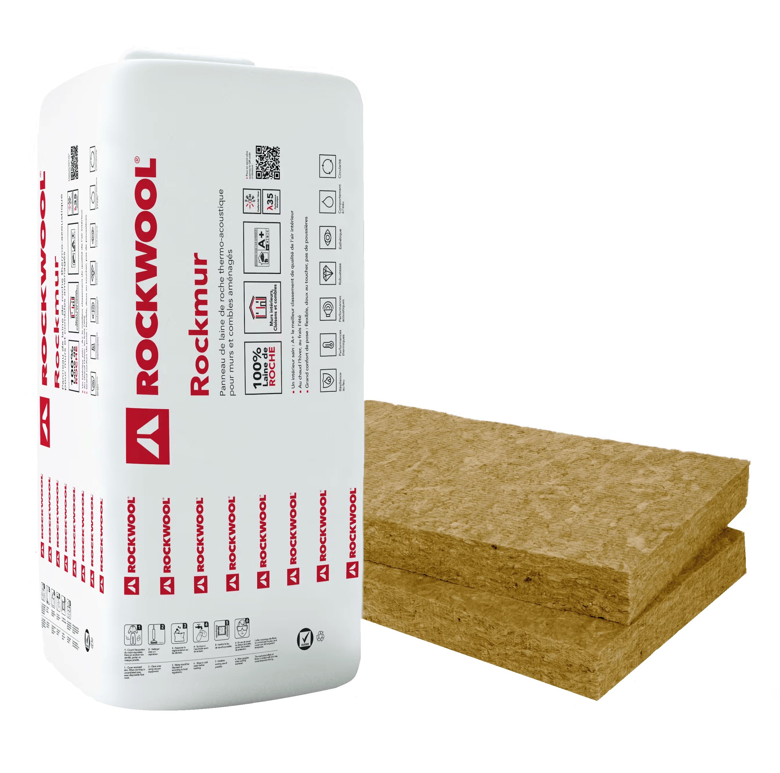 ROCKWOOL® - Panneaux laine de roche Rockmur Kraft Ep. 60 x l. 600 x L. 1350mm - vendu par 12