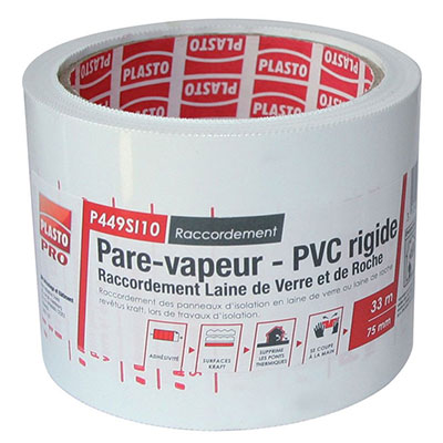 3M - Adhésif pare-vapeur P449SI10 PVC NF - blanc - l. 75mm x L. 33m