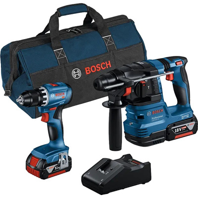 BOSCH - Pack 2 machines sans fil -  1 Perceuse-visseuse sans fil GSR 18V-45 +1 Perforateur GBH 18V-22 + 2 batteries 4 AH +  1 chargeur  18V