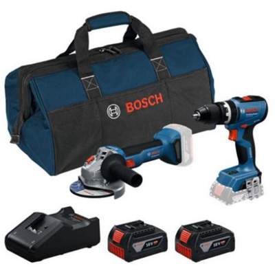 BOSCH - Pack 2 machines sans fil - 1 Perceuse-visseuse sans fil GSB 18V-65 +  1Meuleuse angulaire sans fil GWS18V-8 + 2 batteries 4 Ah + 1 chargeur 18V +1  sac de transport