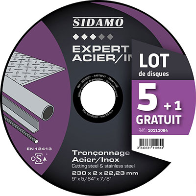 SIDAMO - Disque à tronçonner Expert Acier/Inox ø230mm - vendu par 5 + 1 gratuit