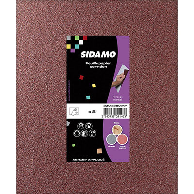 SIDAMO - Feuilles papier corindon l. 230 x L. 280mm grain 40 - vendu par 8